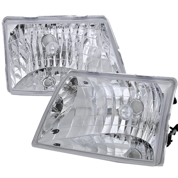 1998-2000 Ford Ranger Factory Style Crystal Headlights (Chrome Housing/Clear Lens)