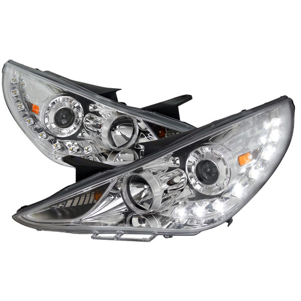 2011-2014 Hyundai Sonata Projector Headlights w/ SMD LED Light Strip (Chrome Housing/Clear Lens)