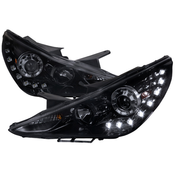 2011-2014 Hyundai Sonata Projector Headlights w/ SMD LED Light Strip (Chrome Housing/Smoke Lens)