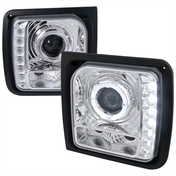 1997-2001 Jeep Cherokee Halo Projector Headlights w/ SMD LED Light Strip (Chrome Housing/Clear Lens)