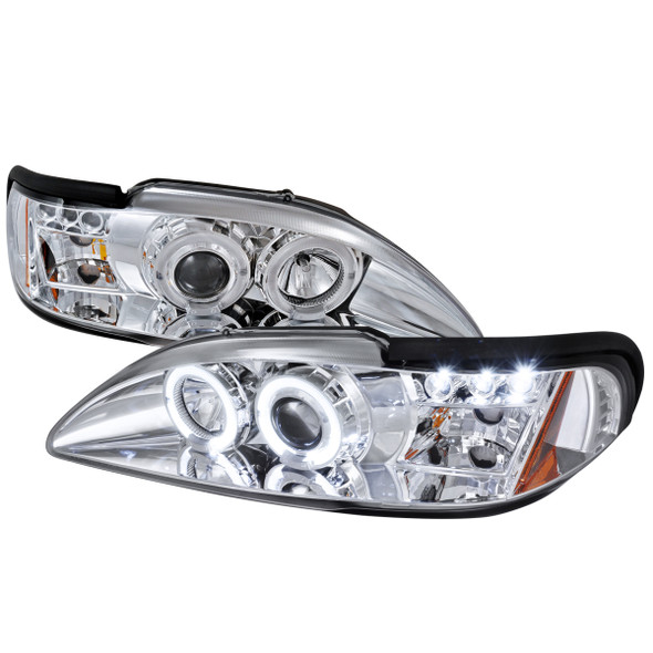 1994-1998 Ford Mustang Dual Halo Projector Headlights (Chrome Housing/Clear Lens)