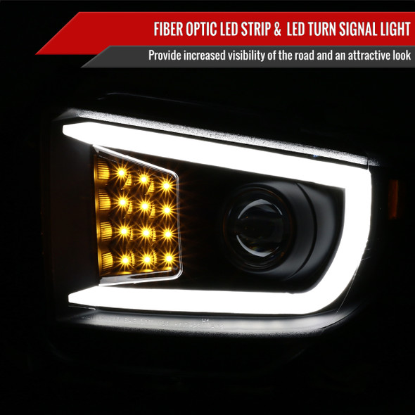 2014-2021 Toyota Tundra LED C-Bar Projector Headlights w/ LED Turn Signal Lights (Matte Black Housing/Clear lens)