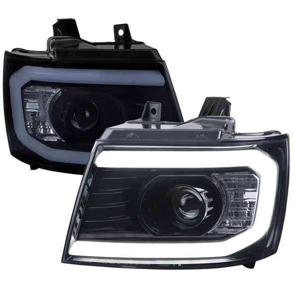 2007-2013 Chevrolet Avalanche/ 2007-2014 Tahoe Suburban LED C-Bar Projector Headlights (Glossy Black Housing/Smoke Lens)