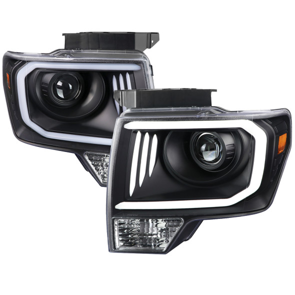 2009-2014 Ford F-150 LED C-Bar Projector Headlights (Matte Black Housing/Clear Lens)