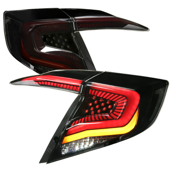 2016-2021 Honda Civic Sedan V2 LED Tail Lights w/ Sequential Turn Signal Lights (Glossy Black Housing/Smoke Lens)