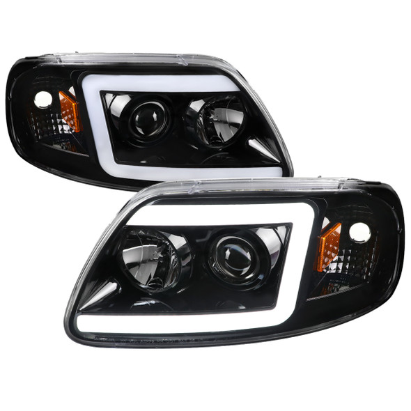 1997-2004 Ford F-150 / 1997-2002 Expedition LED C-Bar Projector Headlights (Jet Black Housing/Clear Lens)