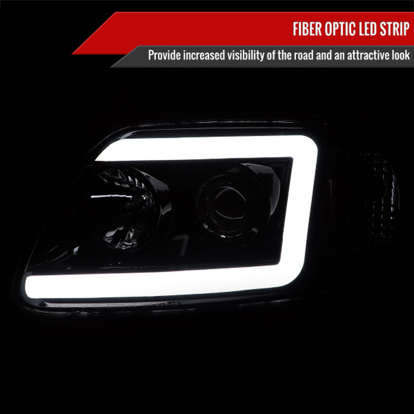 1997-2004 Ford F-150 / 1997-2002 Expedition LED C-Bar Projector Headlights (Glossy Black Housing/Smoke Lens)