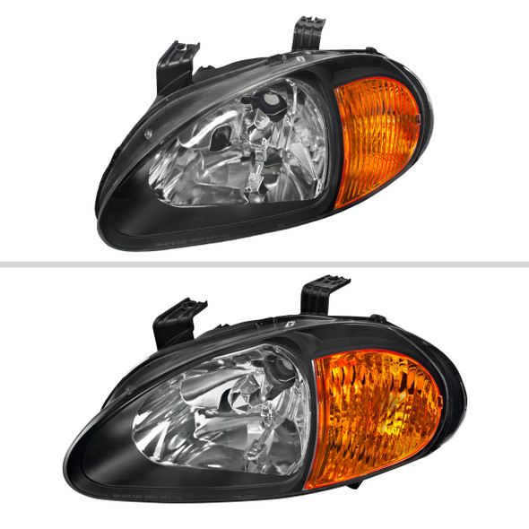 1993-1997 Honda Del Sol Crystal Headlights w/ Amber Reflector (Matte Black Housing/Clear Lens)