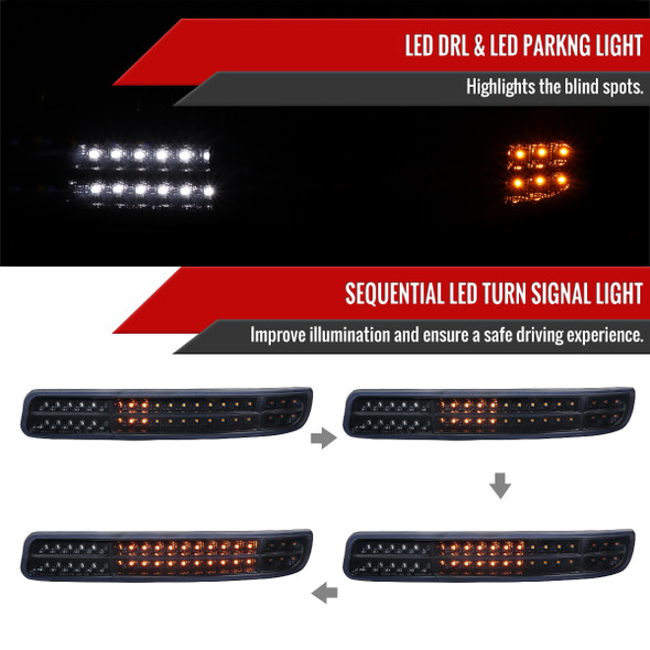 Spec-D Tuning Black Bumper Signal Lights – 1999-2006 GMC Sierra, 2000-2006 Yukon XL, Clear Lens, DOT/SAE