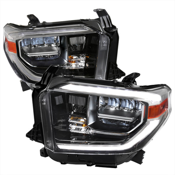 2014-2020 Toyota Tundra LED C-Bar Full LED Projector Headlights w/ Switchback Sequential LED Turn Signal Lights (Chrome Housing/Clear Lens)