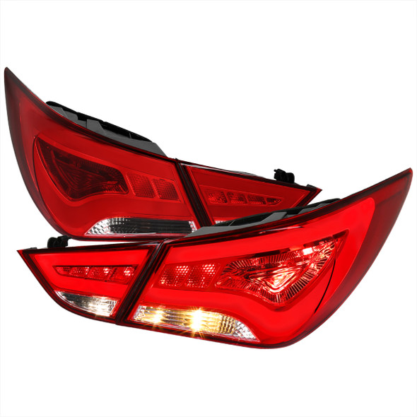 2011-2014 Hyundai Sonata White Bar LED Tail Lights (Chrome Housing/Red Clear Lens)