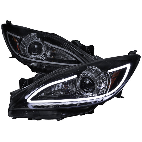 2010-2013 Mazda 3 Projector Headlights w/ LED Light Strip (Glossy Black Housing/Smoke Lens)