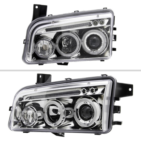 2005-2010 Dodge Charger Dual Halo Projector Headlights (Chrome Housing/Clear Lens)