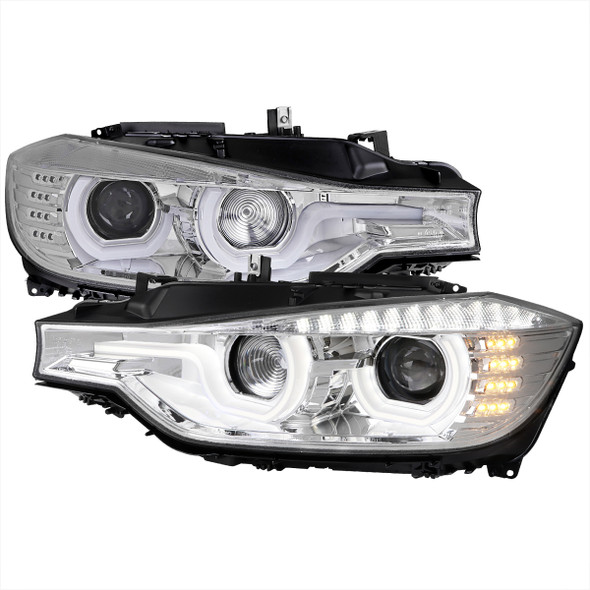 2012-2015 F30 3 Series Sedan Dual U-Bar Projector Headlights w/ LED Turn Signal Lights (Chrome Housing/Clear Lens)