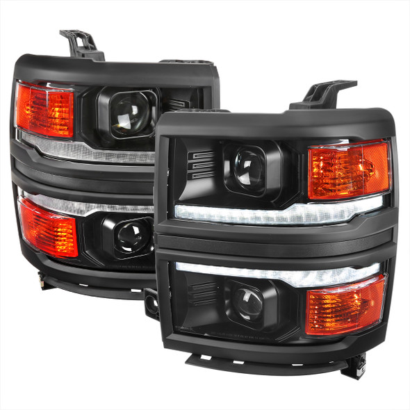 2014-2015 Chevrolet Silverado 1500 Switchback Sequential LED Bar Projector Headlights (Matte Black Housing/Clear Lens/Black Trim)