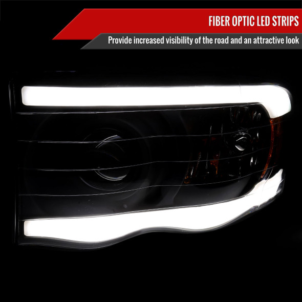 2002-2005 Dodge Ram 1500 / 2003-2005 Dodge Ram 2500 / 3500 LED Tube Projector Headlights(Matte Black Housing/Clear Lens)