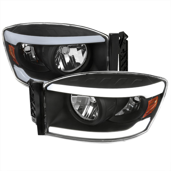 2006-2008 Dodge Ram 1500/ 2006-2009 Ram 2500 3500 LED Tube Factory Style Headlights with Amber Reflector (Matte Black Housing/Clear Lens)