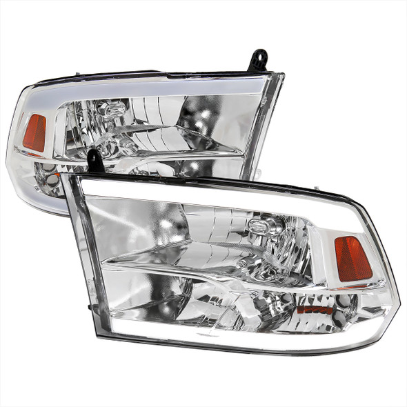 2009-2019 Dodge Ram 1500 2500 3500 Quad Style Headlights with LED Tube (Chrome Housing/Clear Lens)