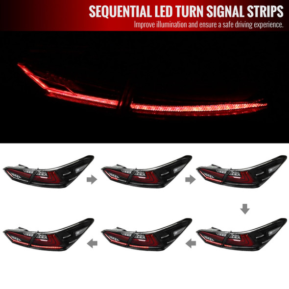 2018-2022 Toyota Camry LED Tail Lights w/ Sequential Signal Lamps (Jet Black Housing/Clear Lens)