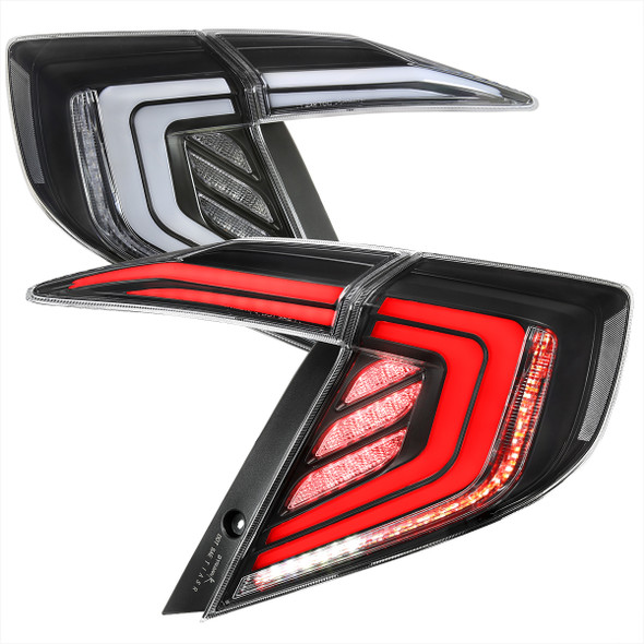 2016-2021 Honda Civic 4DR Sedan White LED Tail Lights w/ Sequential Signal Lamps (Matte Black Housing/Clear Lens)