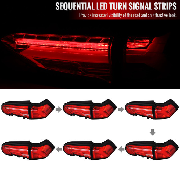 2019-2023 Toyota RAV4 Red LED Bar Sequential Signal Tail Lights (Chrome Housing/Red Lens)