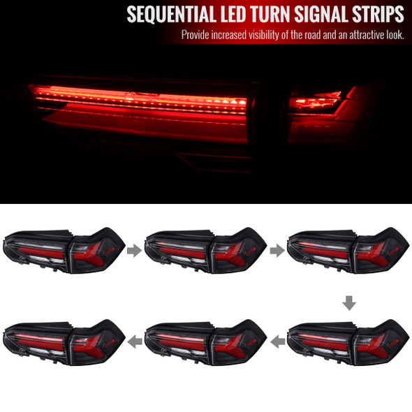 2019-2023 Toyota RAV4 Red LED Bar Sequential Signal Tail Lights (Matte Black Housing/Clear Lens)