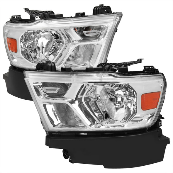 2019-2024 Dodge RAM 1500 Factory Style Headlights with Amber Reflectors (Chrome Housing/Clear Lens)
