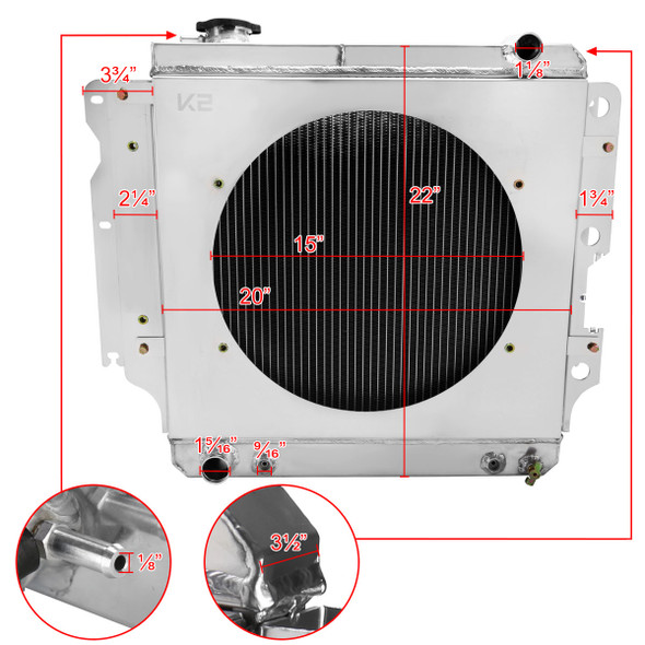 1987-2006 Jeep Wrangler TJ YJ 2.4L/4.2L 3-Row Radiator with Fan Shroud Design