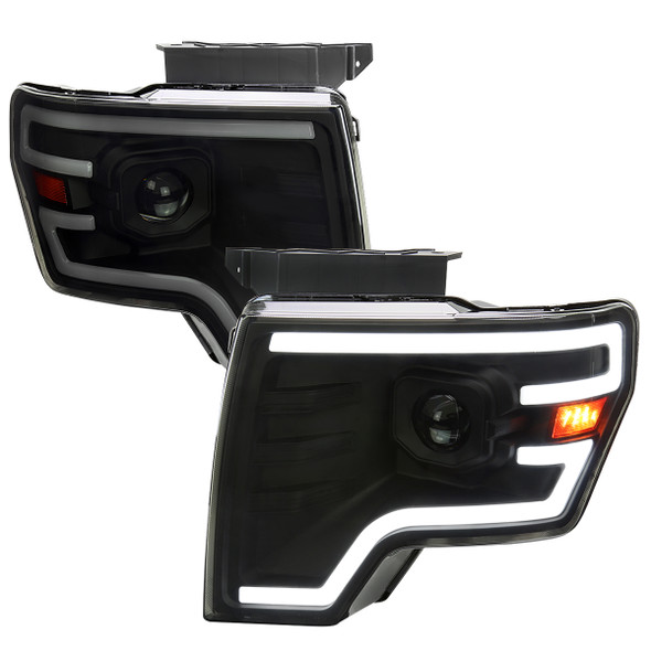 2009-2014 Ford F-150 Switchback Sequential LED Turn Signal Projector Headlights (Matte Black Housing/Smoke Lens)