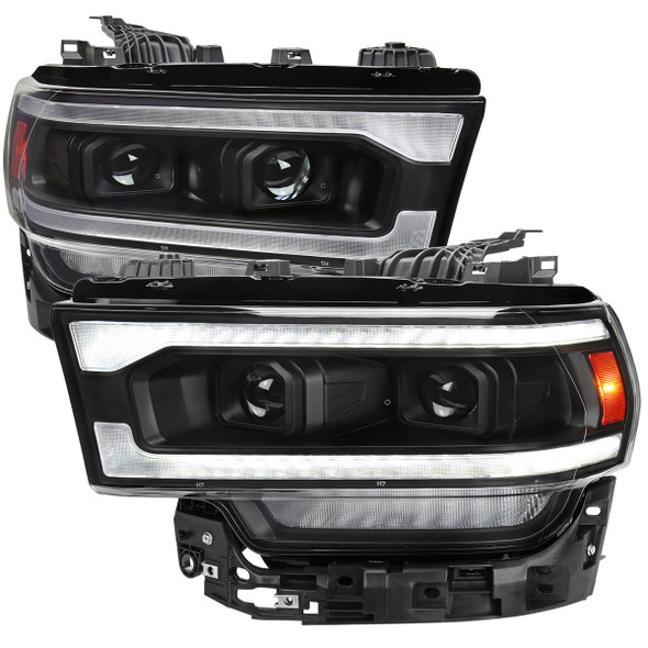 2019-2022 Dodge RAM 2500/3500/4500/5500 Switchback Sequential LED Turn Signal Projector Headlights (Matte Black Housing/Clear Lens)