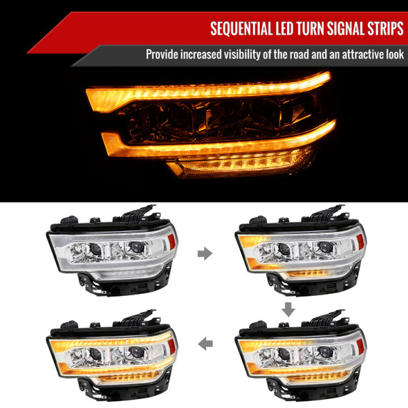 2019-2022 Dodge RAM 2500/3500/4500/5500 Switchback Sequential LED Turn Signal  Projector Headlights (Matte Black Housing/Clear Lens) - Spec-D Tuning