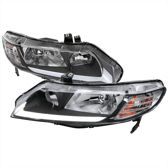 2006-2011 Honda Civic 4DR Sedan Factory Style Headlights w/ LED Strip (Matte Black Housing/Clear Lens)