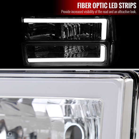 1994-1998 Chevrolet C10 C/K Tahoe Suburban LED Tube Factory Headlights with Corner Signal Bumper Lights (Chrome Housing/Clear Lens)