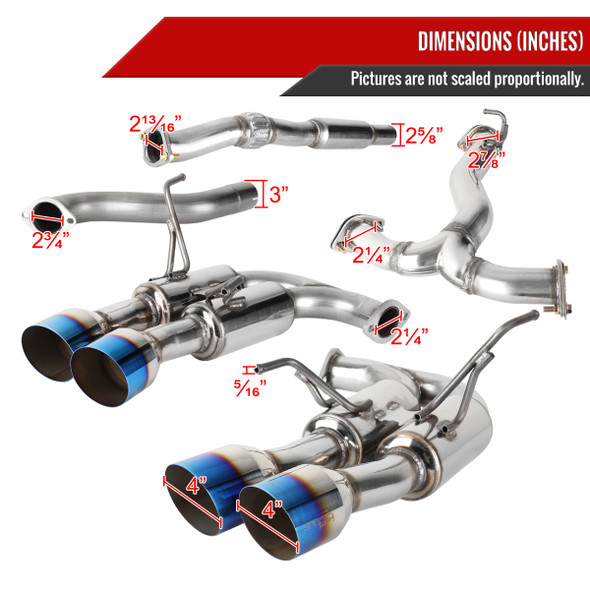 2015-2022 Subaru WRX STI 4" Quad Tip Stainless Steel Catback Exhaust System w/ Burnt Tip