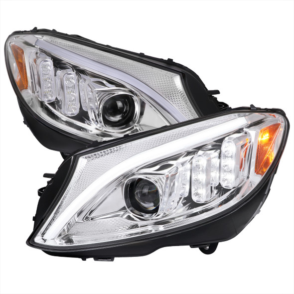2015-2018 Mercedes-Benz C-Class W205 Full LED Projector Headlights with Sequential Turn Signal (Chrome Housing/Clear Lens)