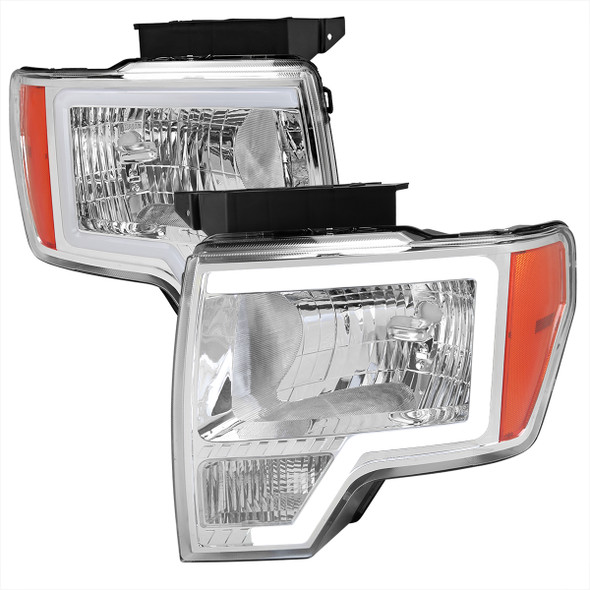 2009-2014 Ford F-150 LED Bar Factory Style Headlights with Amber Reflectors (Chrome Housing/Clear Lens)