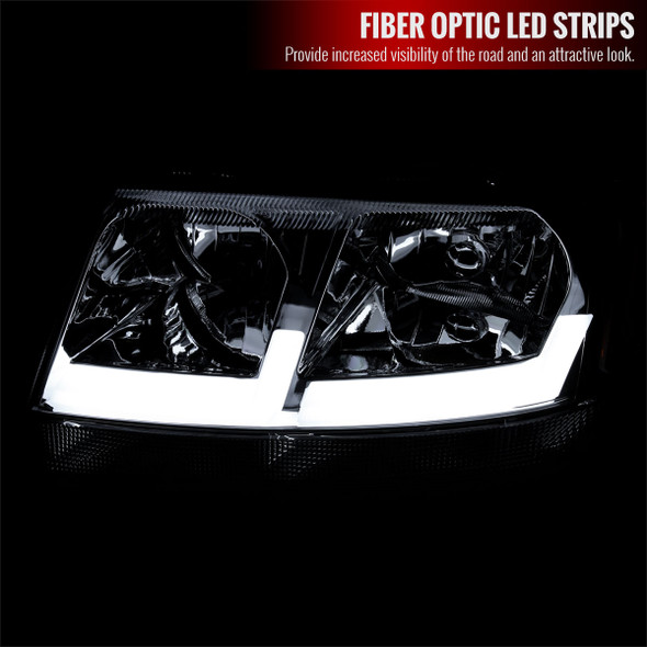 1999-2004 Jeep Grand Cherokee Factory Style Dual LED Bar Headlights (Chrome Housing/Clear Lens)