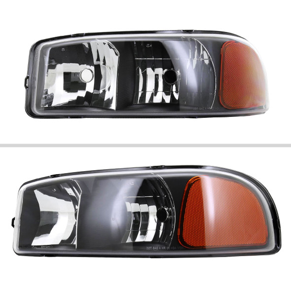 1999-2006 GMC Sierra/2007 Sierra Classic/2000-2006 Yukon/XL Factory Style Headlights with Amber Reflector (Matte Black Housing/Clear Lens)