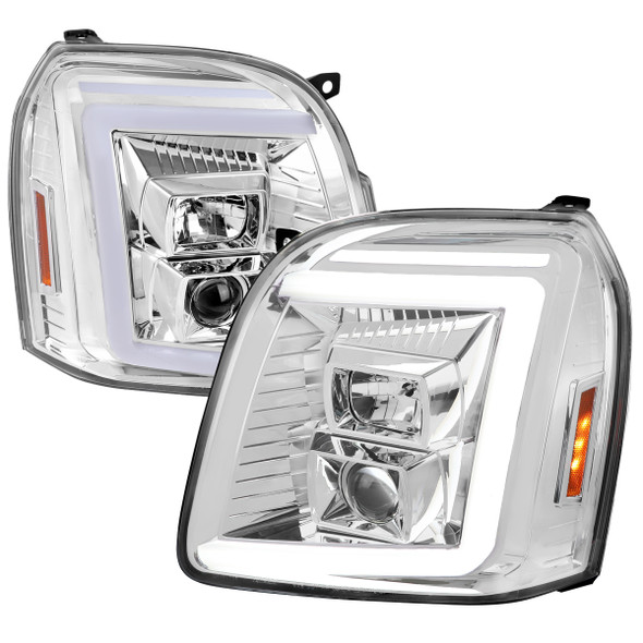 2007-2014 GMC Yukon/XL 1500/XL 2500 Switchback Sequential LED Turn Signal Projector Headlights (Chrome Housing/Clear Lens)