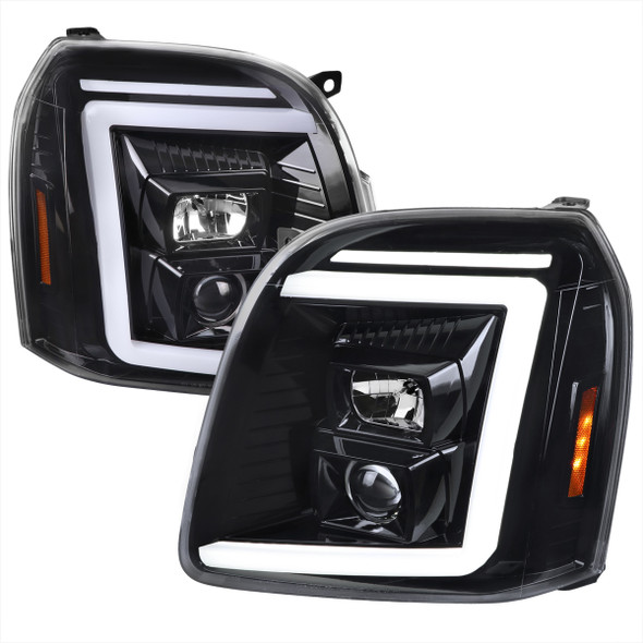 2007-2014 GMC Yukon/XL 1500/XL 2500 Switchback Sequential LED Turn Signal Projector Headlights (Jet Black Housing/Clear Lens)