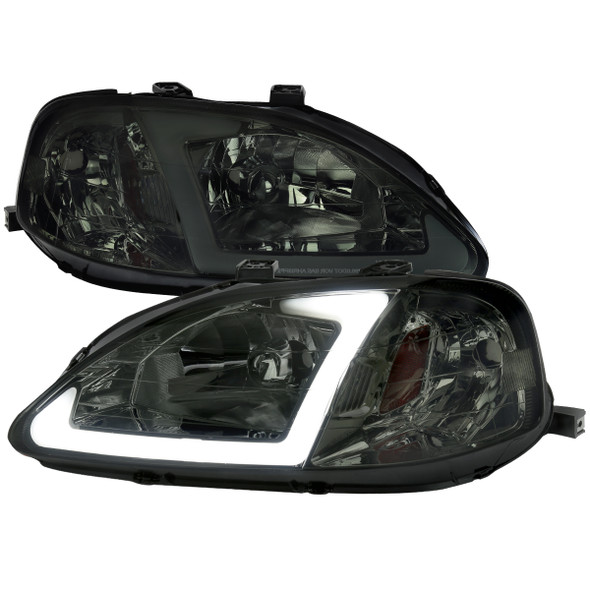 1999-2000 Honda Civic Coupe/Sedan LED Bar Factory Style Headlights (Chrome Housing/Smoke Lens)