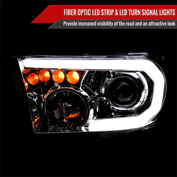 2007-2013 Toyota Tundra/2008-2017 Sequoia Retro Style LED Tube Projector Headlights with LED Turn Signals (Chrome Housing/Smoke Lens)