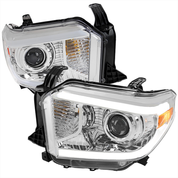 2014-2021 Toyota Tundra LED Switchback Sequential Turn Signal LED Bar Projector Headlights (Chrome Housing/Clear Lens)