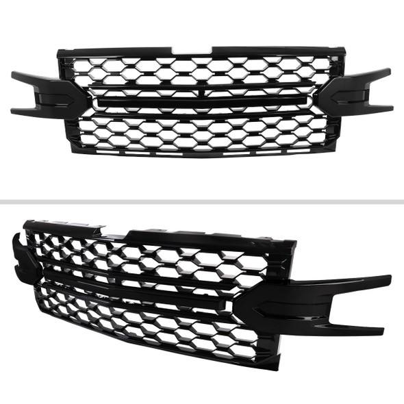 2019-2022 Chevrolet Silverado 1500 LT Glossy Black Honeycomb Hood Grille