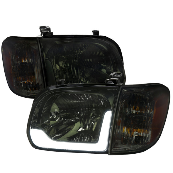 2005-2006 Toyota Tundra/2005-2007 Sequoia Switchback Sequential LED Bar Factory Style Headlights w/Corner Lamps (Chrome Housing/Smoked Lens)