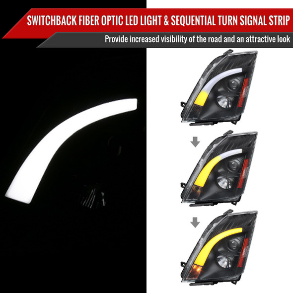 2008-2014 Cadillac CTS Switchback Sequential LED Bar Projector Headlights (Matte Black Housing/Clear Lens)