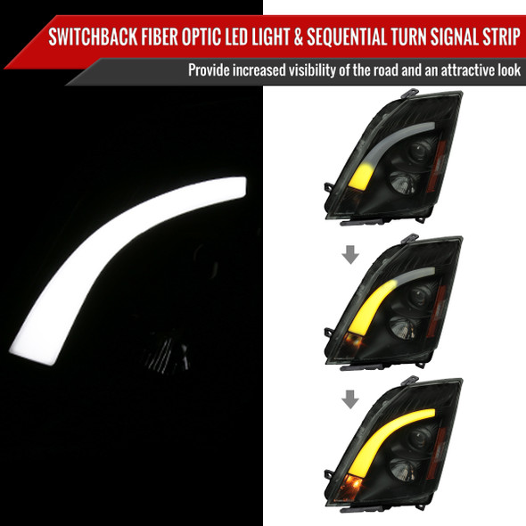 2008-2014 Cadillac CTS Switchback Sequential LED Bar Projector Headlights (Matte Black Housing/Smoke Lens)