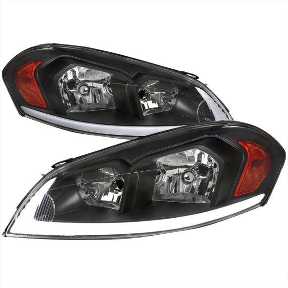 2006-2013 Chevrolet Impala/2014-2016 Impala Limited/2006-2007 Monte Carlo Switchback Sequential Signal LED Bar Factory Style Headlights (Matte Black Housing/Clear Lens)