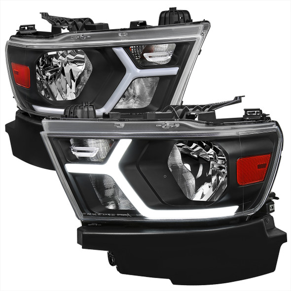 2019-2022 Dodge RAM 1500 Animated LED Bar Factory Style Headlights (Matte Black Housing/Clear Lens)