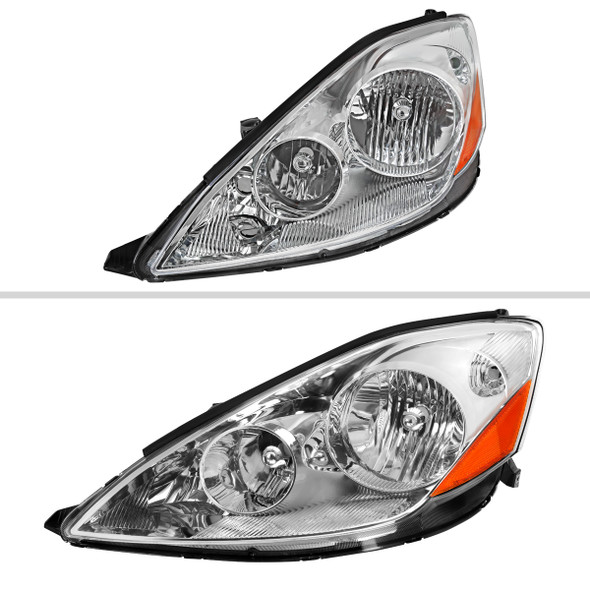 2006-2010 Toyota Sienna Factory Style Headlights w/ Amber Reflector (Chrome Housing/Clear Lens)